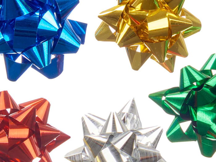 Pincello PVC 100 nœuds brillants 2,3 cm - Lot de couleurs assorties (jaune, bleu, argent, rouge, vert) (Set de 24)