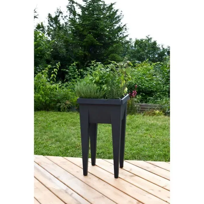 EDA - Veg&Table Aromatique - Potager sur pieds de balcon - 23 L - 38,5 x 38,5 x 68 cm - Gris anthracite - Système de rétention d'eau