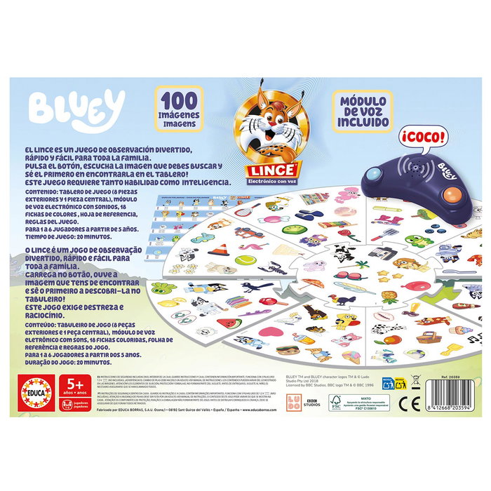 Educa Lince Bluey Electronique 20359 - Jeu de société électronique avec voix - Version espagnole - À partir de 5 ans