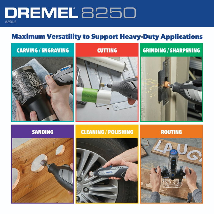 Dremel 8250 Outil Rotatif Multifonction Sans-fil 12V avec 5 accessoires et 1 batterie 2Ah Dremel 8250 Outil Rotatif Multifonction Sans-fil 12V avec 5 accessoires et 1 batterie 2Ah