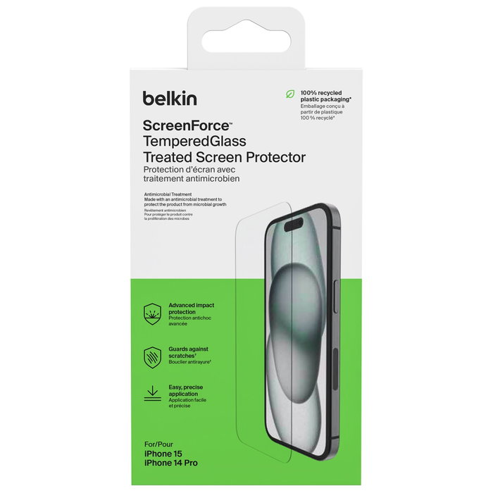 Belkin ScreenForce Ova135Zz Verre Trempé pour iPhone 15 / 14 Pro Belkin ScreenForce Ova135Zz Verre Trempé pour iPhone 15 / 14 Pro