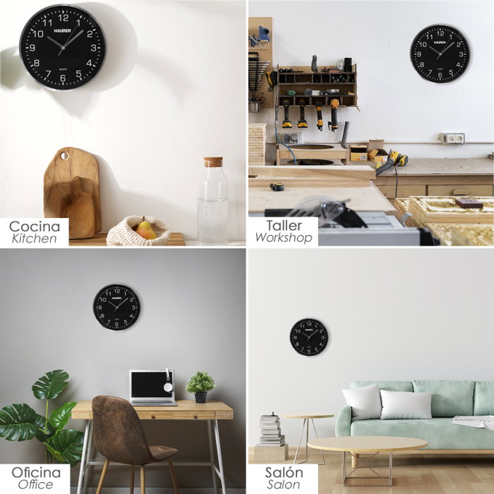MAURER Montre Murale Noire Ø 25 cm
