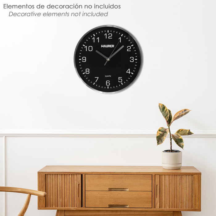 MAURER Montre Murale Noire Ø 25 cm