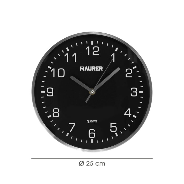 MAURER Montre Murale Noire Ø 25 cm
