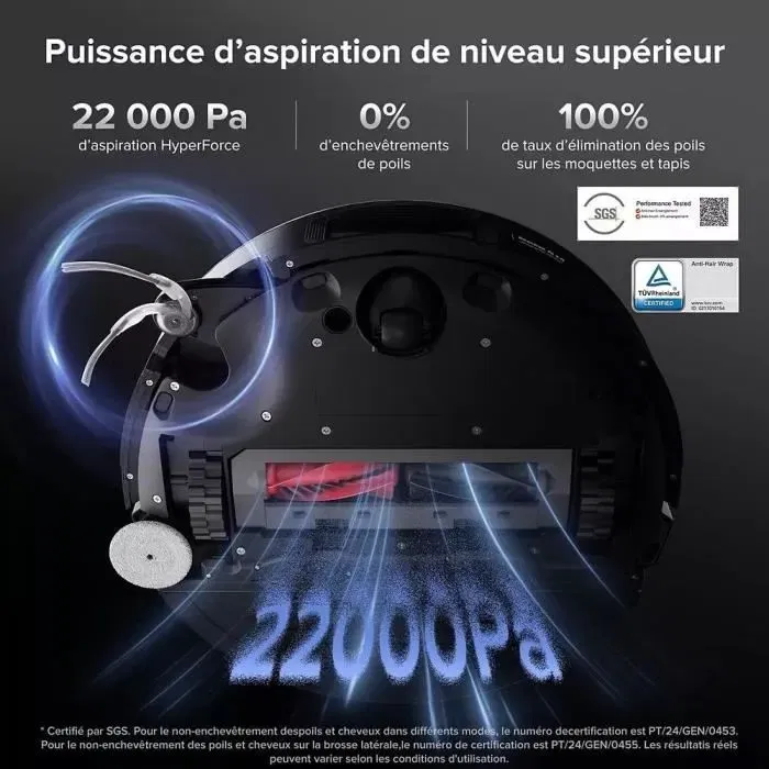 Roborock Saros 10 - Aspirateur Robot Laveur Autonome avec Station de Nettoyage, Aspiration 22000 Pa, Autonomie 220 min, Couverture 240 m², LDS Rétractable, Noir