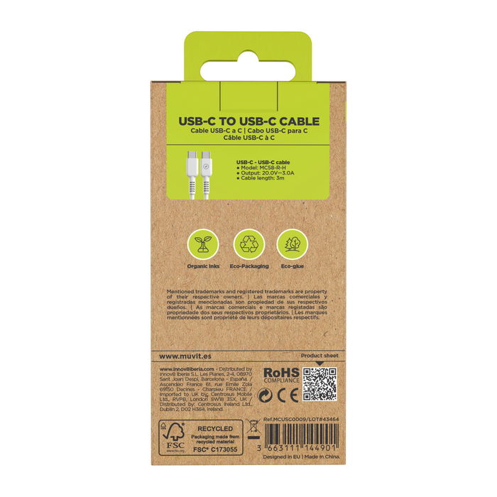 Câble USB-C vers USB-C Muvit for Change Blanc 3 m