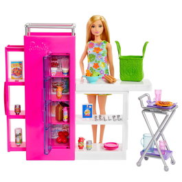 Barbie - Muñeca Barbie Con Despensa De Ensueño HJv38 - Poupée Barbie avec Cuisine et Marché, 25+ Accessoires Alimentaires, Jouet Enfant 3 Ans et Plus
