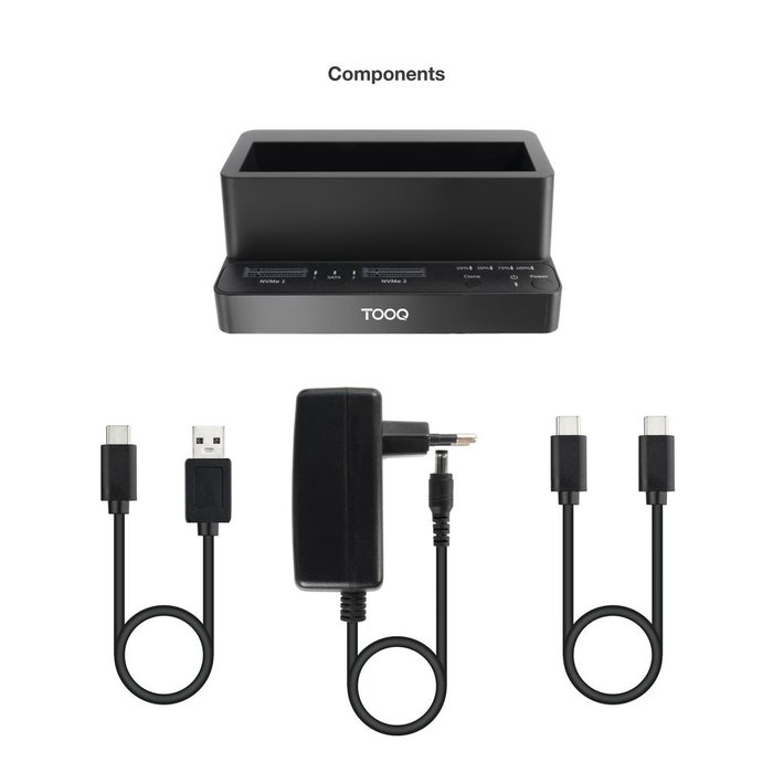 Tooq Docking Station USB-C pour SSD M.2 NVMe et HDD/SSD 2,5/3,5 pouces