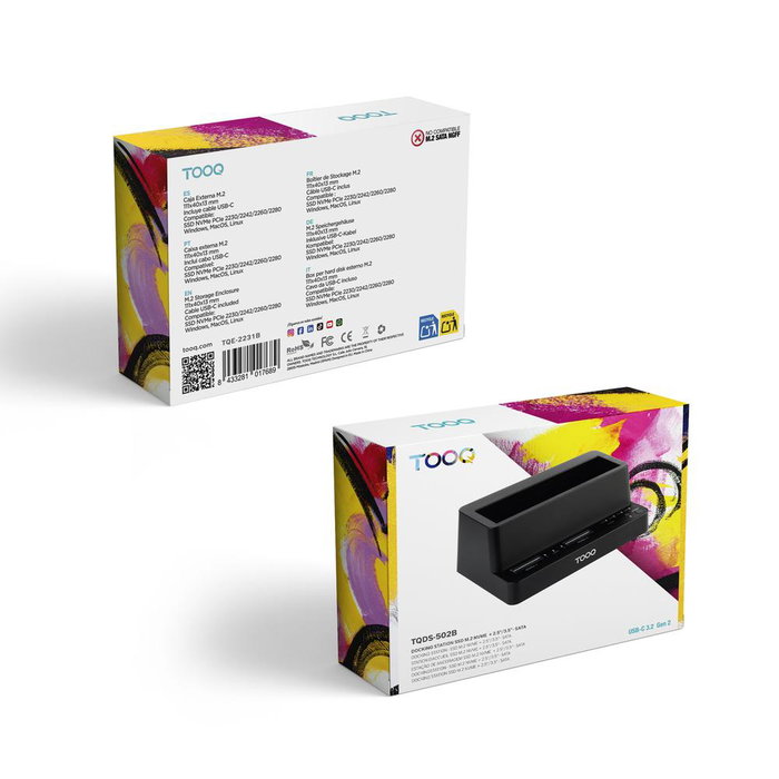 Tooq Docking Station USB-C pour SSD M.2 NVMe et HDD/SSD 2,5/3,5 pouces