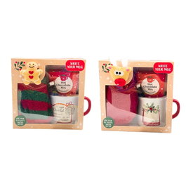 Basics Coffret cadeau de Noël avec tasse, chaussettes et chocolat en poudre - Modèles variés