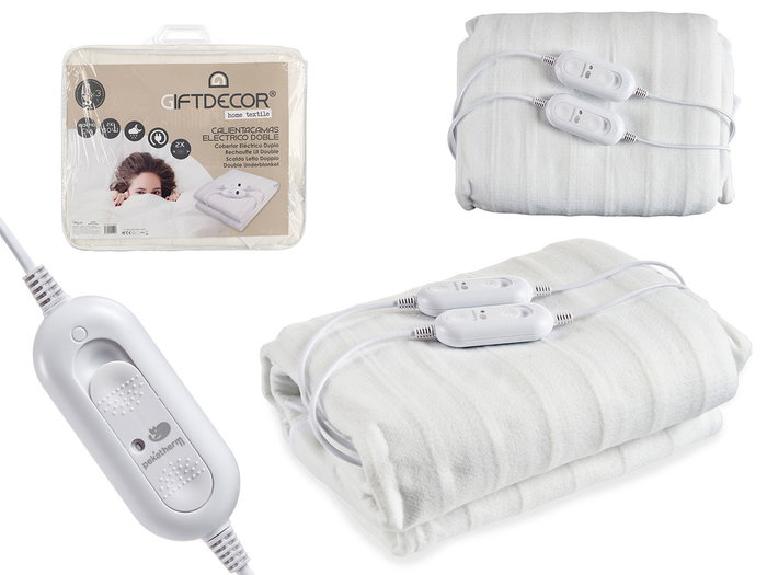 Giftdecor Couvre-lit chauffant double 140x160 cm blanc poliester 3 positions (Set de 6) Giftdecor Couvre-lit chauffant double 140x160 cm blanc poliester 3 positions (Set de 6)