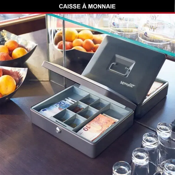 Master Lock CB-12ML Coffre-fort caisse moyenne avec plateau amovible à 8 compartiments, système de verrouillage à clé et poignée intégrée - Noir