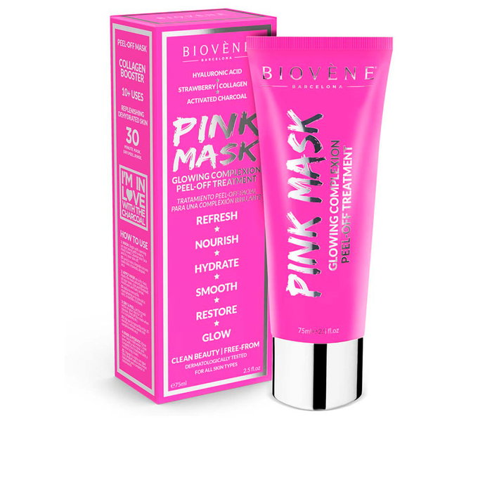 Biovène Masque Rose Soin Peel-Off pour un Teint Radieux, Hydratant et Nourrissant, 75 ml