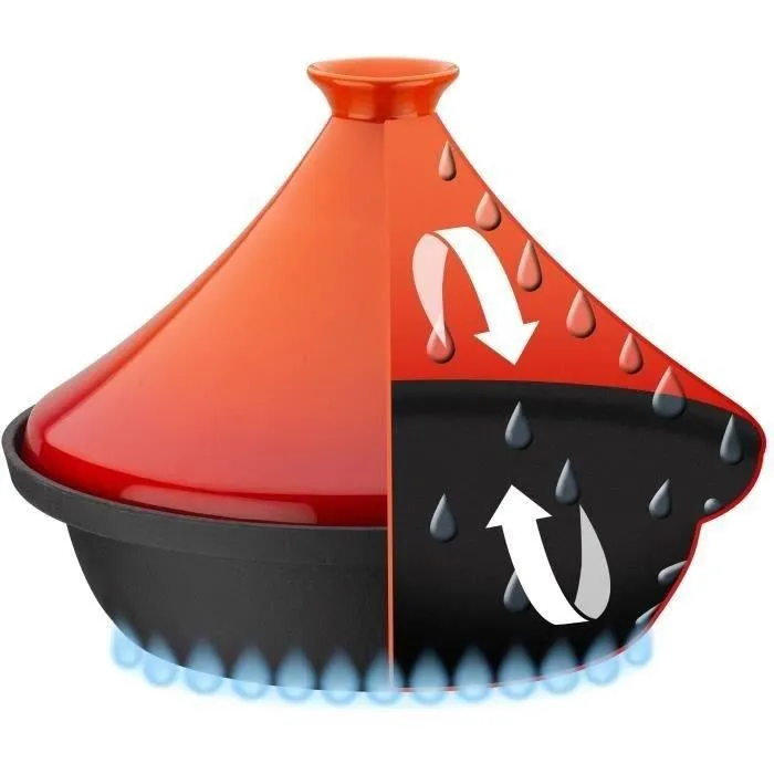 GSW - Tajine en fonte massive - 30 x 22 cm - Couvercle en céramique - Compatible induction et four - Cuisson uniforme - Orange