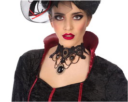 Collier Halloween Femme Adulte en Dentelle Noire avec Camée et Chaînes Pendentifs - Collier Gothique Vampiresque pour Costume