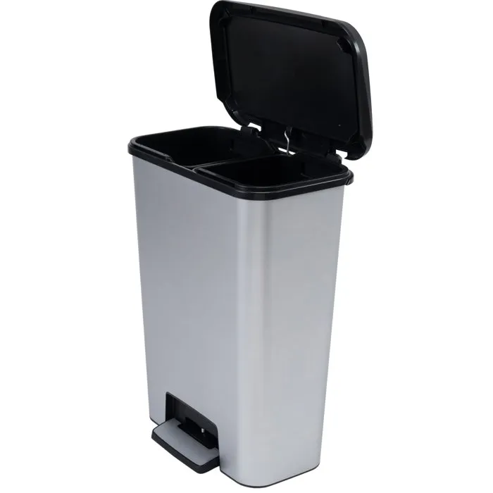 Curver Compatta Duo Poubelle à Pédale de Tri 23L + 23L Gris Aspect Métal Polypropylène Curver Compatta Duo Poubelle à Pédale de Tri 23L + 23L Gris Aspect Métal Polypropylène