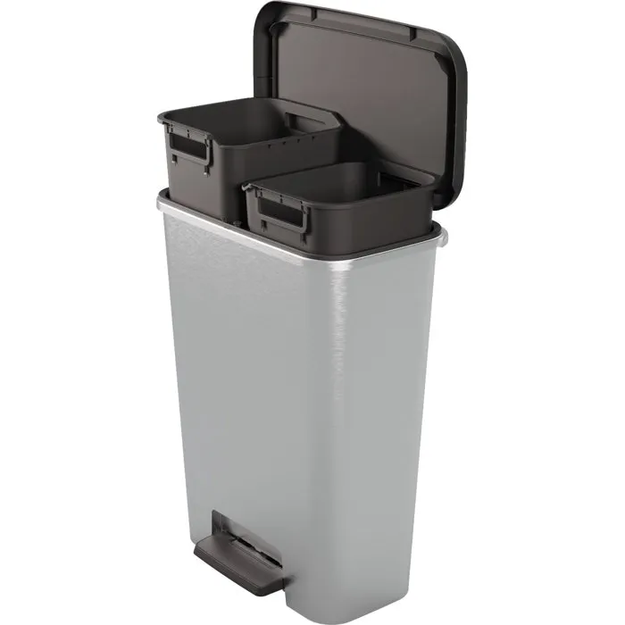 Curver Compatta Duo Poubelle à Pédale de Tri 23L + 23L Gris Aspect Métal Polypropylène Curver Compatta Duo Poubelle à Pédale de Tri 23L + 23L Gris Aspect Métal Polypropylène