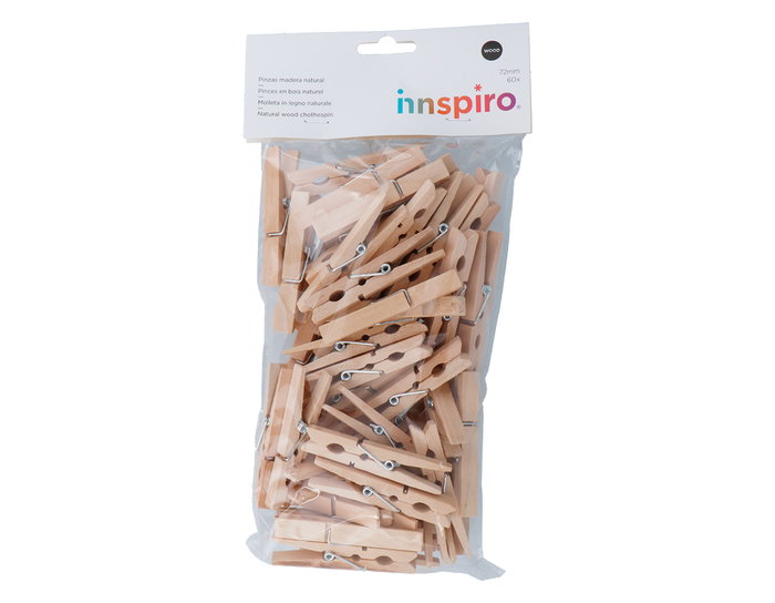 Innspiro Pinzas de madera natural 72x10mm 60u.