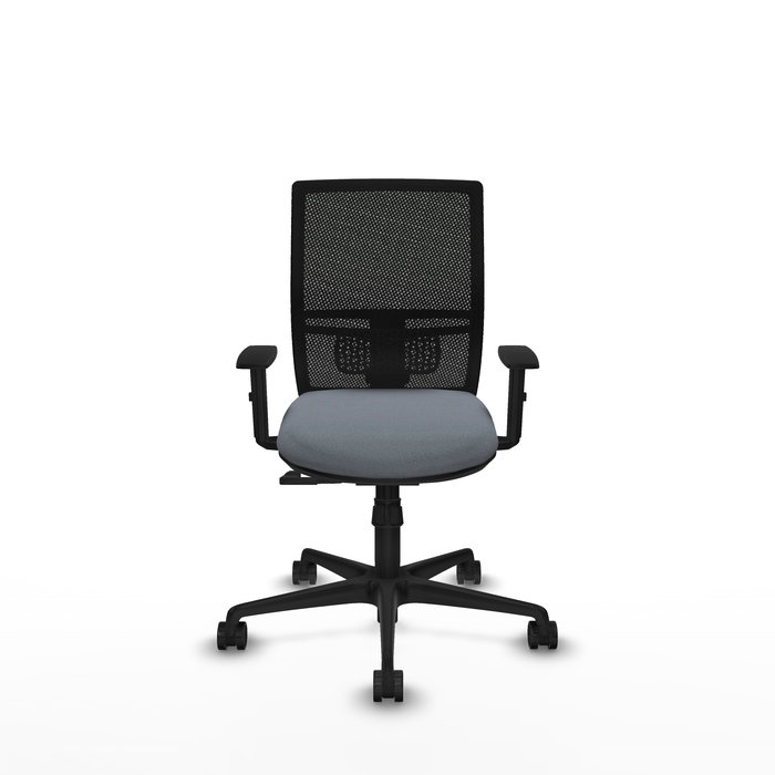 Chaise Yunquera Synchro 4 positions tissu Gris Maille Noir Base en nylon noir Accoudoir 1D Sans appui-tête Roulettes 65mm nylon