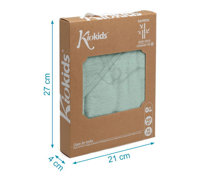 KioKids Toaille de bain pour bébé 100% bambou, capuche, 76x76 cm, 380 g, ultra douce et absorbante, certifiée OEKO-TEX, vert sauge
