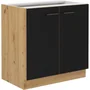 MODENA - Meuble bas de cuisine à 2 portes battantes 80 cm - Chêne artisan et noir mat - 80 x 52 x 82 cm
