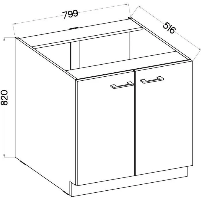 MODENA - Meuble bas de cuisine à 2 portes battantes 80 cm - Chêne artisan et noir mat - 80 x 52 x 82 cm