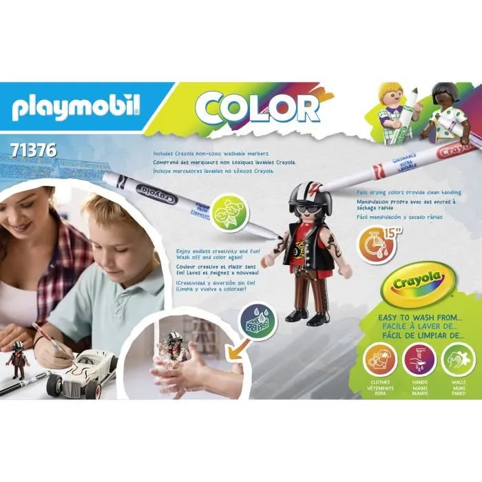 PLAYMOBIL 71376 - Voiture de course PLAYMOBIL Color, jeu de construction 20 pièces avec personnages, pour enfants dès 5 ans