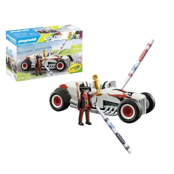 PLAYMOBIL 71376 - Voiture de course PLAYMOBIL Color, jeu de construction 20 pièces avec personnages, pour enfants dès 5 ans
