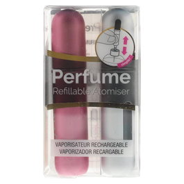 Pressit Set Duo Étui d'Atomiseur Rechargeable - 2 Pièces, Rose et Argent - Accessoire Parfumerie