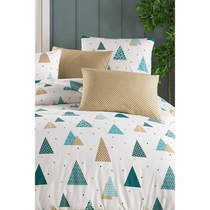 BigBuy Home Parure de couette King size Blanc, Bleu et Beige (3 pièces) inevitable