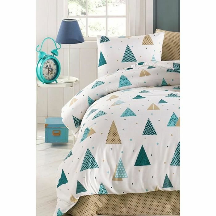 BigBuy Home Parure de couette King size Blanc, Bleu et Beige (3 pièces) inevitable