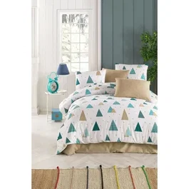 Parure de lit 240 x 220 cm Housse de couette + 2 Taies d'oreiller 60 x 60 cm 65% Coton 35% Polyester Blanc Bleu Beige