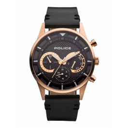 Police PEWJF2110901 avec boîtier rose et bracelet en cuir noir