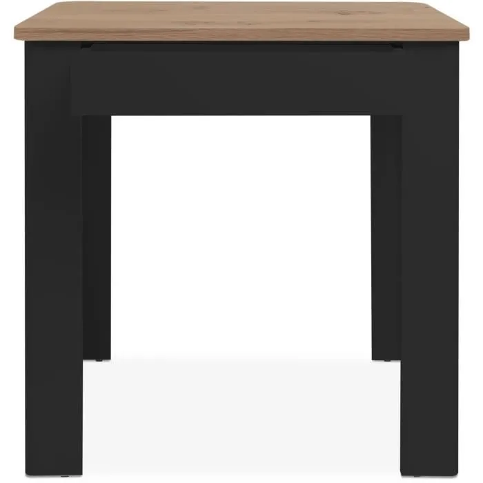 OSLO Table de cuisine rectangulaire pour 4 personnes avec tiroir de rangement - 80 x 77 x 80 cm - Noir et chêne - Style scandinave - Fabrication UE
