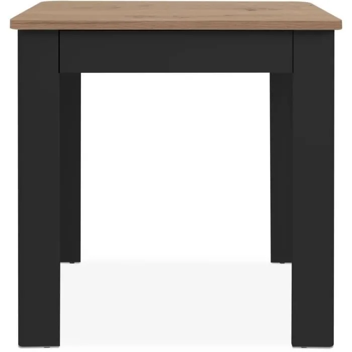 OSLO Table de cuisine rectangulaire pour 4 personnes avec tiroir de rangement - 80 x 77 x 80 cm - Noir et chêne - Style scandinave - Fabrication UE