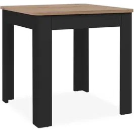 OSLO Table de cuisine rectangulaire pour 4 personnes avec tiroir de rangement - 80 x 77 x 80 cm - Noir et chêne - Style scandinave - Fabrication UE