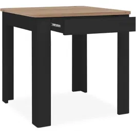 OSLO Table de cuisine rectangulaire pour 4 personnes avec tiroir de rangement - 80 x 77 x 80 cm - Noir et chêne - Style scandinave - Fabrication UE
