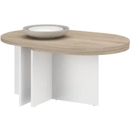 Parisot Table basse pivotante BETTY en chêne et blanc, forme ovale et plateau extensible, 90-130,4 x 60 x 42,2 cm