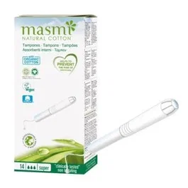 MASMI Tampons Super 14 Unités - Tampons Hygiéniques Bio et Hypoallergéniques en Coton 100% Biologique avec Applicateur en Carton Biodégradable
