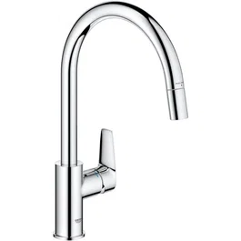 Grohe 30550000 StartEdge - Mitigeur de cuisine monocommande chromé, bec haut en C avec mousseur extractible 360°, technologie LongLife