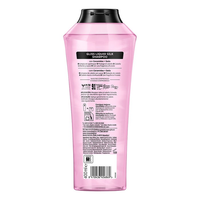 Schwarzkopf GLISS LIQUIDE SOIE Shampooing pour cheveux fragilisés 400 ml - Amélioration de la texture et brillance