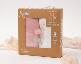 KioKids Set de Sucettes en Silicone et Langes en Bambou Rose