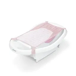 Ingenuity Baignoire bébé évolutive Deluxe rose, de la naissance à 3 ans avec transat/hamac inclus - Comfy Clean Deluxe, porte-bébé en tissu, coussins mousse, plateau aide-parents