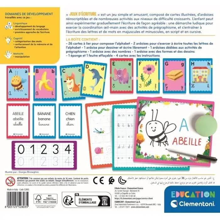 Clementoni - Coffret Jeux d'Écriture - 23 Activités Éducatives - Apprentissage de l'Écriture avec 3 Niveaux de Difficulté Progressive - Pour Enfants dès 4 Ans