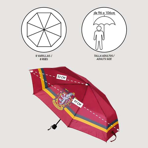 Cerdá - Parapluie manuel pliable Harry Potter Gryffindor 53 cm avec motif Red - T53C Cerdá - Parapluie manuel pliable Harry Potter Gryffindor 53 cm avec motif Red - T53C