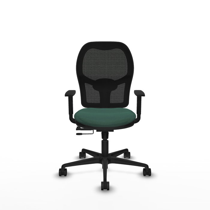 Chaise Jorquera Synchrone/Traslack tissu Vert foncé Maille Noir Base en nylon noir Accoudoir 1D Sans appui-tête Roulettes 65mm nylon