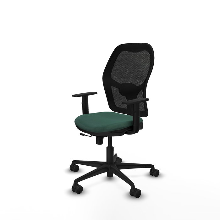 Chaise Jorquera Synchrone/Traslack tissu Vert foncé Maille Noir Base en nylon noir Accoudoir 1D Sans appui-tête Roulettes 65mm nylon