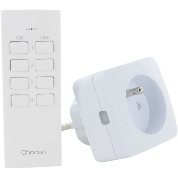 Chacon - Prise commandée 2300 W On/Off Blanc - Set de 2 prises mini carrées à encastrer avec télécommande pour intérieur Chacon - Prise commandée 2300 W On/Off Blanc - Set de 2 prises mini carrées à encastrer avec télécommande pour intérieur