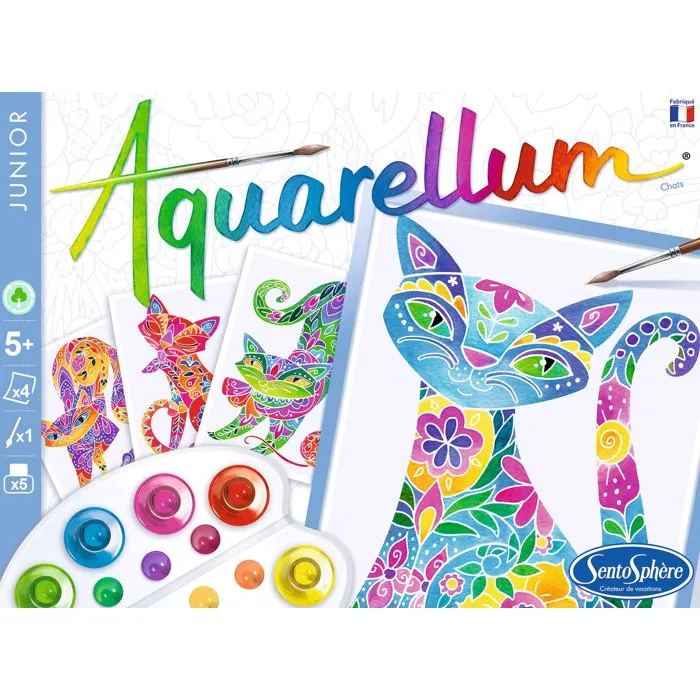 Sentosphere Aquarellum Junior - Coffret de Peinture à l'Aquarelle Sertie pour Enfants, Motif Chats, 5 Couleurs, À Partir de 6 Ans