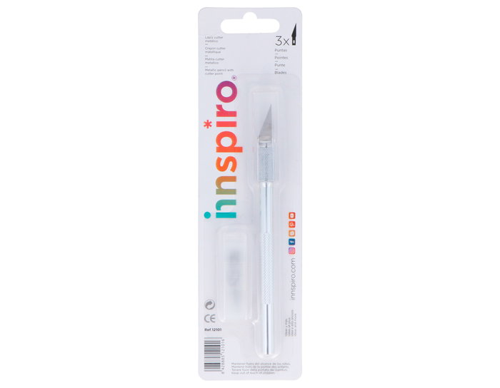 Innspiro Cutter scalpel métallique 14 cm avec 3 lames de rechange Innspiro Cutter scalpel métallique 14 cm avec 3 lames de rechange